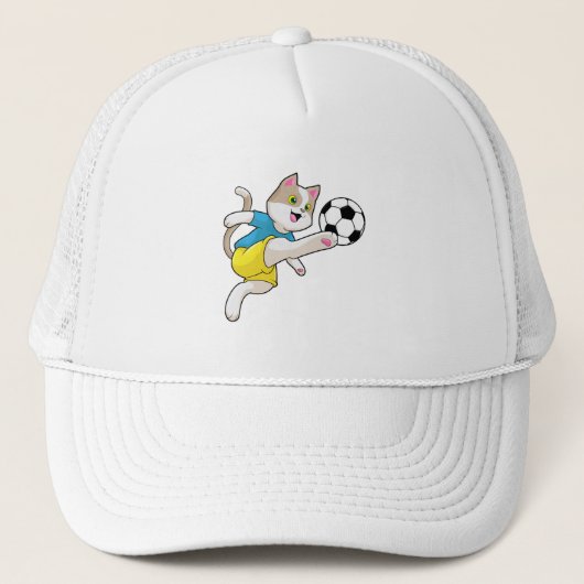 Kat als Voetbalspeler met Voetbal Trucker Pet (Voorkant)