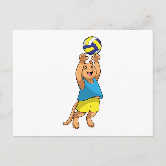 Kat als Volleybalspeler met Volleybal Briefkaart (Voorkant)