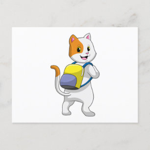Kat als wandelaar met rugzak briefkaart