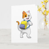 Kat als wandelaar met rugzak kaart (Gele Bloem)