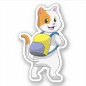 Kat als wandelaar met rugzak sticker (Voorkant)