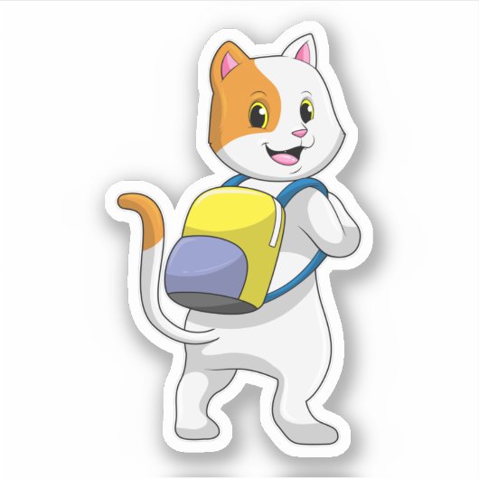Kat als wandelaar met rugzak sticker (Voorkant)