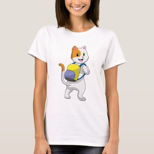 Kat als wandelaar met rugzak t-shirt (Voorkant)