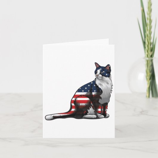 Kat-Amerikaanse vlag op 4 juli Cute Patriotic Kitt Kaart (Voorkant)