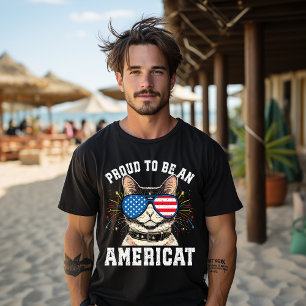 Kat Amerikaanse vlag zonnebril om Amerikaans te zi T-shirt