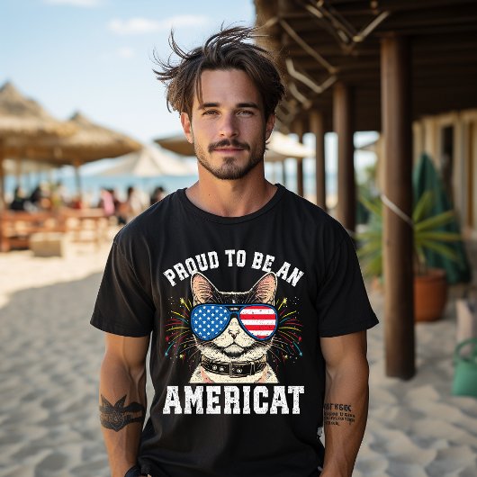 Kat Amerikaanse vlag zonnebril om Amerikaans te zi T-shirt