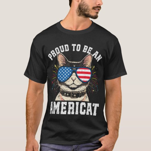 Kat Amerikaanse vlag zonnebril om Amerikaans te zi T-shirt (Voorkant)
