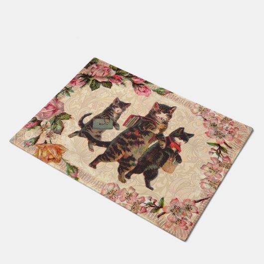 Kat   Antiek Kittens Deurmat (Schuin)