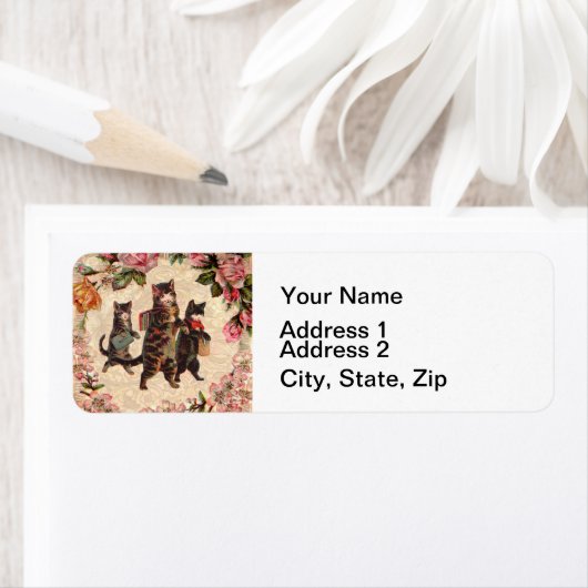 Kat   Antiek Kittens Etiket (Insitu)