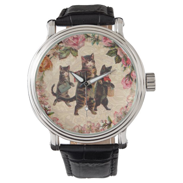 Kat   Antiek Kittens Horloge (Voorkant)