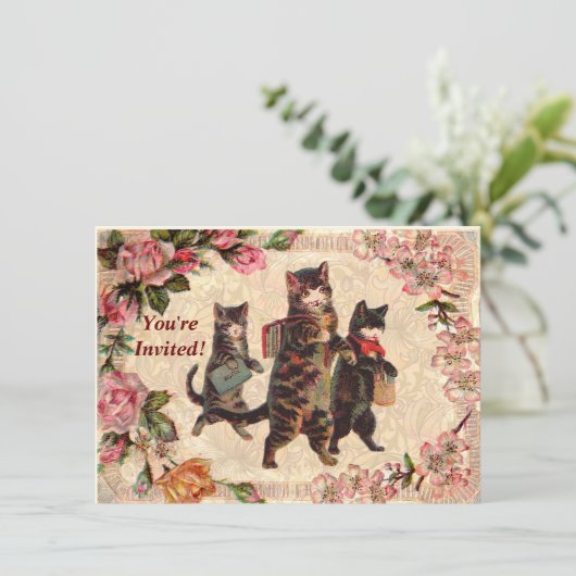 Kat Antiek Kittens Kaart (Staand voorkant)