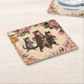 Kat   Antiek Kittens Kartonnen Onderzetters (Schuin)