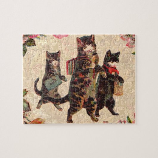 Kat   Antiek Kittens Legpuzzel (Horizontaal)