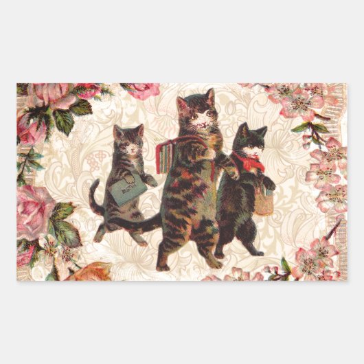 Kat   Antiek Kittens Rechthoekige Sticker (Voorkant)