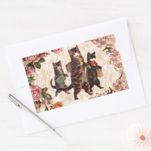 Kat   Antiek Kittens Rechthoekige Sticker (Envelop)