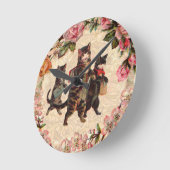 Kat   Antiek Kittens Ronde Klok (Hoek)