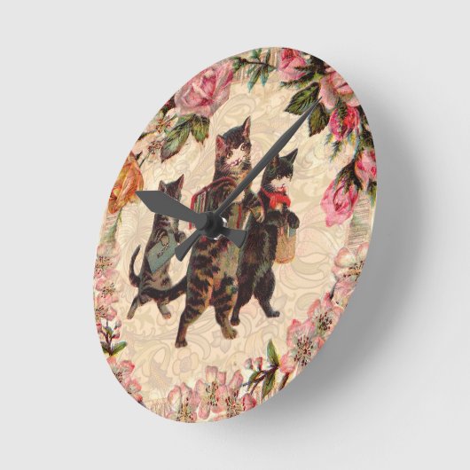 Kat   Antiek Kittens Ronde Klok (Hoek)