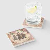 Kat   Antiek Kittens Stenen Onderzetter (Zijkant)