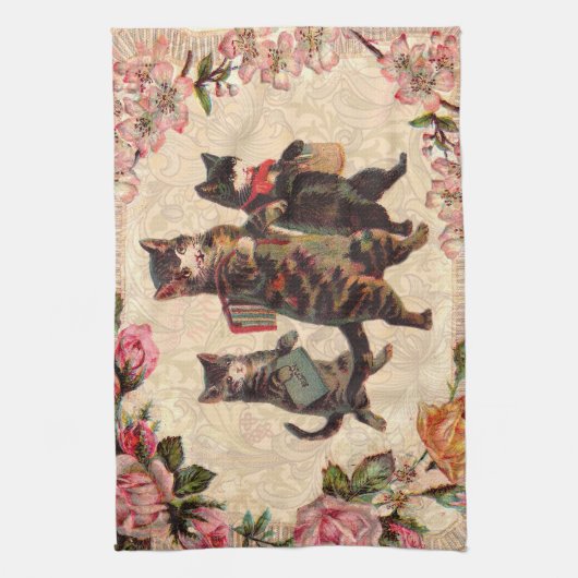 Kat   Antiek Kittens Theedoek (Verticaal)