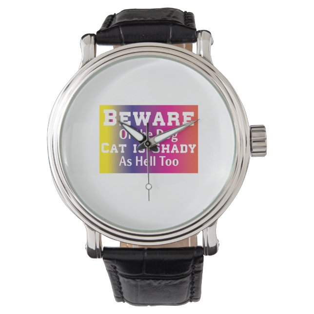Kat Art Beware van de hond Horloge (Voorkant)