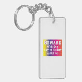 Kat Art Beware van de hond Sleutelhanger (Voorkant Links)
