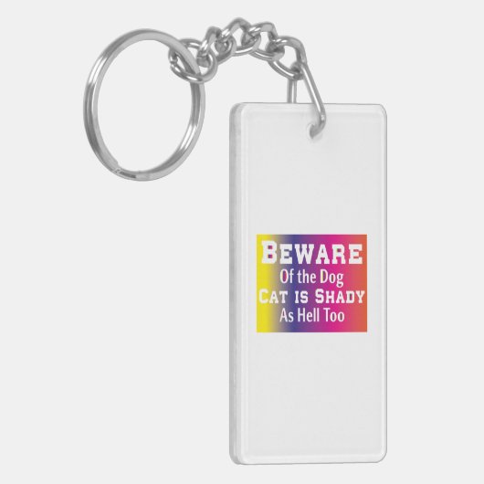 Kat Art Beware van de hond Sleutelhanger (Voorkant Links)