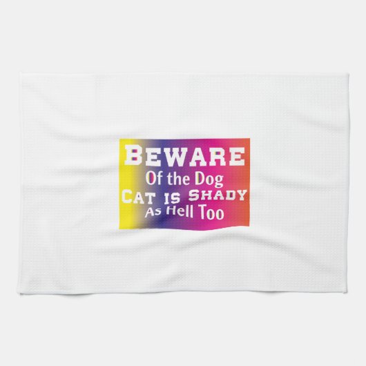 Kat Art Beware van de hond Theedoek (Horizontaal)