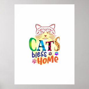 Kat Art Cats Bless Home Poster