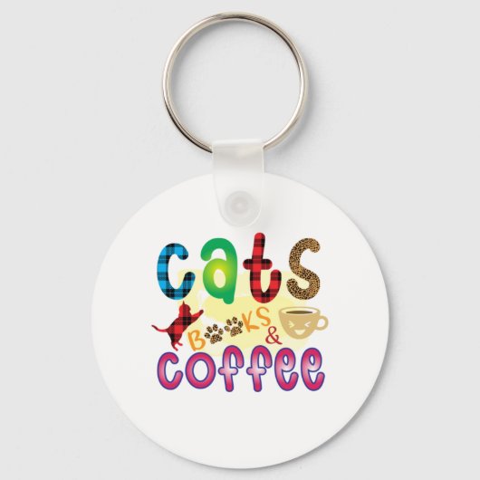 Kat Art Cats Books Koffie Sleutelhanger (Voorkant)