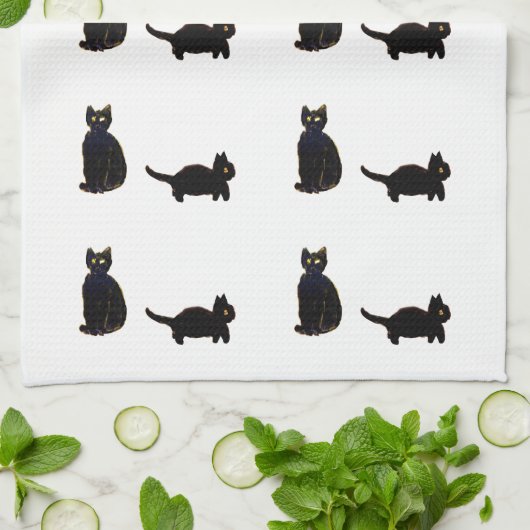 Kat Art Cute Black Cats Theedoek (Gevouwen)