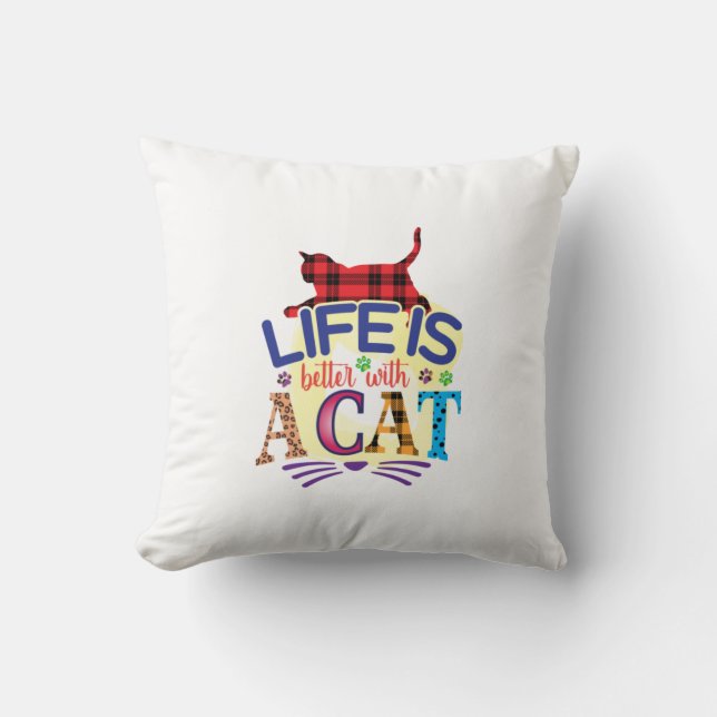 Kat Art Life is beter met een kat Kussen (Voorkant)