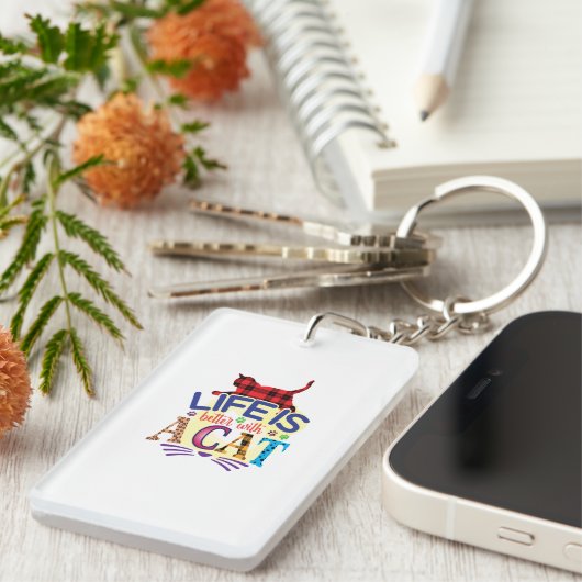 Kat Art Life is beter met een kat Sleutelhanger (Voorkant Rechts)