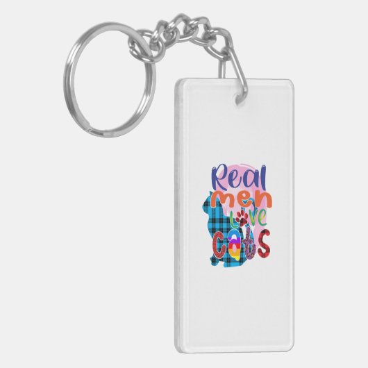 Kat Art Real Mannen Love Cats Sleutelhanger (Voorkant Links)