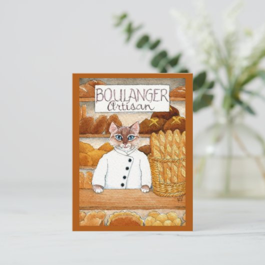 Kat Artisan Baker Bakery Bread Briefkaart (Staand voorkant)