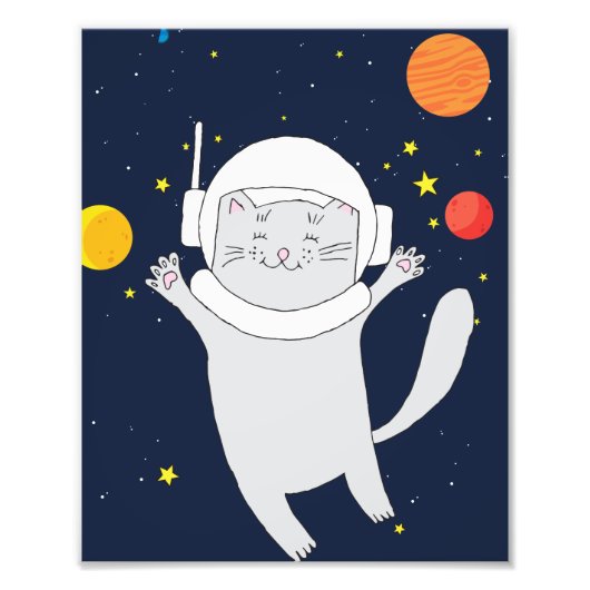 Kat Astronaut Animal met Space Helmet Clipart Bab Foto Afdruk (Voorkant)
