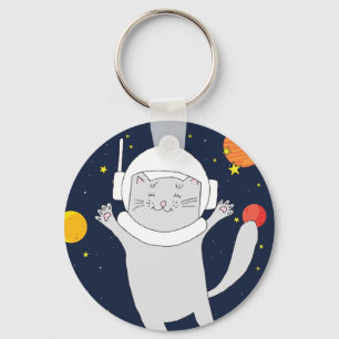 Kat Astronaut Animal met Space Helmet Clipart Bab Sleutelhanger