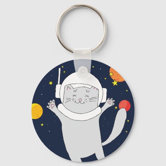 Kat Astronaut Animal met Space Helmet Clipart Bab Sleutelhanger (Voorkant)