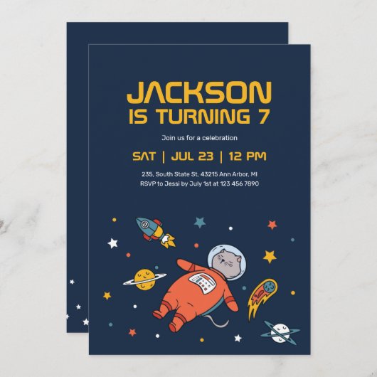 Kat Astronaut Buitenruimte Ziekendag Kaart (Voorkant / Achterkant)