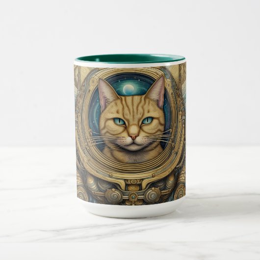Kat astronaut cyberpunk kunst mok (Midden)
