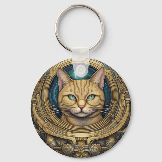 Kat astronaut cyberpunk kunst sleutelhanger (Voorkant)