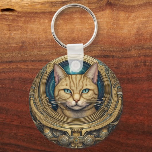 Kat astronaut cyberpunk kunst sleutelhanger (Achterkant)