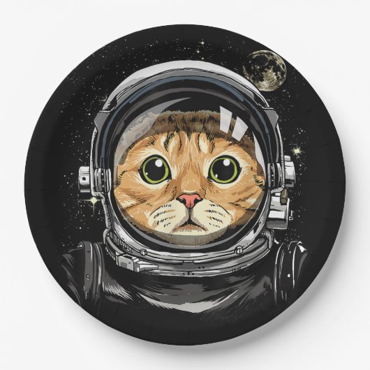 Kat Astronaut Dierengezichtsas Papieren Bordje (Voorkant)