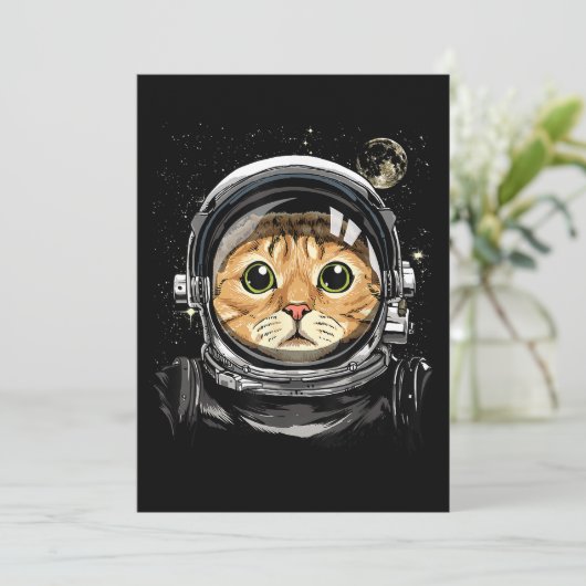 Kat Astronaut Dierengezichtsas Save The Date (Staand voorkant)
