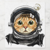 Kat Astronaut Dierengezichtsas Wijn Etiket (Enkel label)