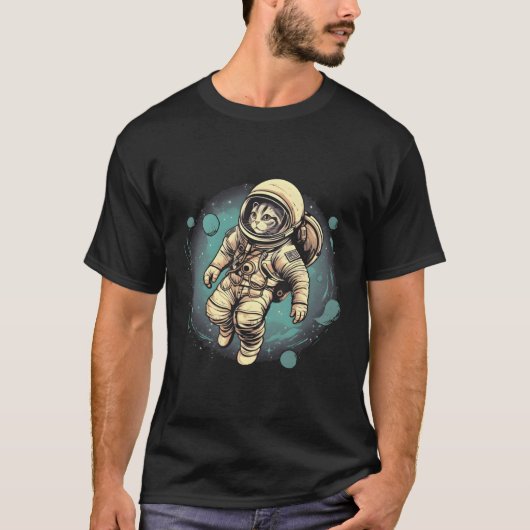 Kat astronaut drijvend in de ruimte t-shirt (Voorkant)