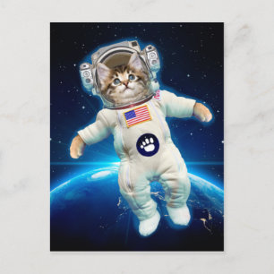 Kat-astronaut in de ruimte briefkaart