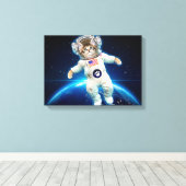 Kat-astronaut in de ruimte canvas afdruk (Insitu (Houten vloer))