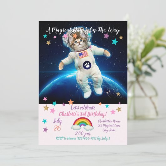 Kat-astronaut in de ruimte kaart (Staand voorkant)