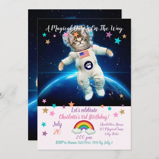 Kat-astronaut in de ruimte kaart (Voorkant / Achterkant)