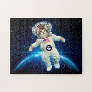 Kat-astronaut in de ruimte legpuzzel